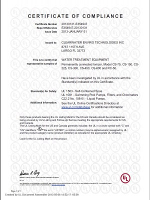 MineralPure Certificate of Compliance